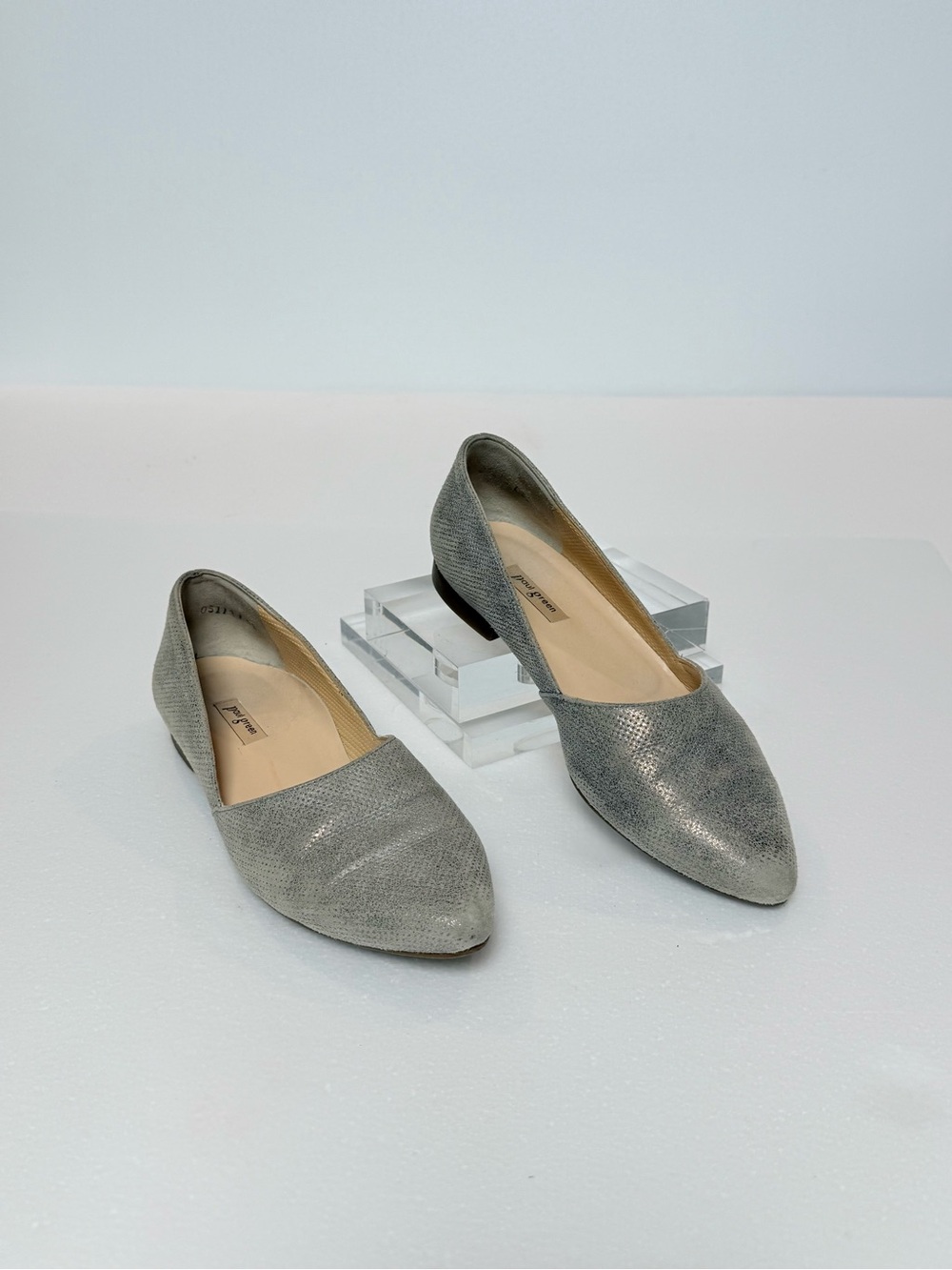 Paul Green Metallic Silver Leather Pointed Toe Flats US 5.5 UK 3